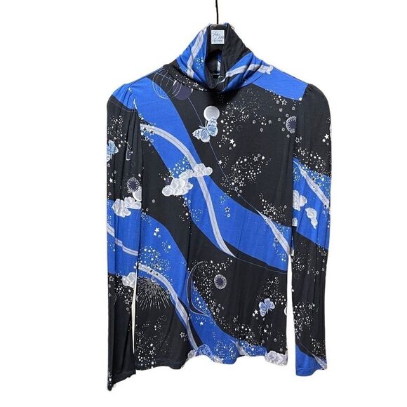 🌟70% OFF🌟 Ann Taylor Black/Blue Turtle Neck Long Sleeve Blouse - Picture 1 of 2